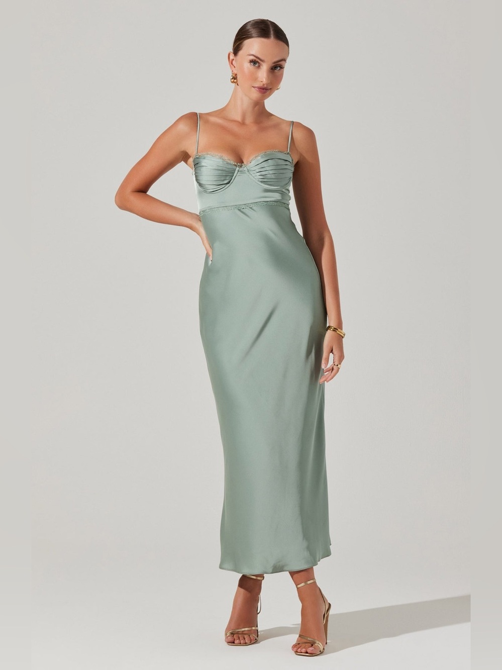 Astr Sage Green Satin Bias Slip Chemise